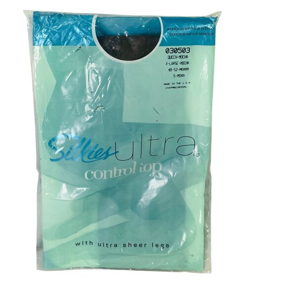 Silkies Ultra Control Top Pantyhose Queen Mocha Nylon XLarge Sheer Legs Vintage - Picture 1 of 7